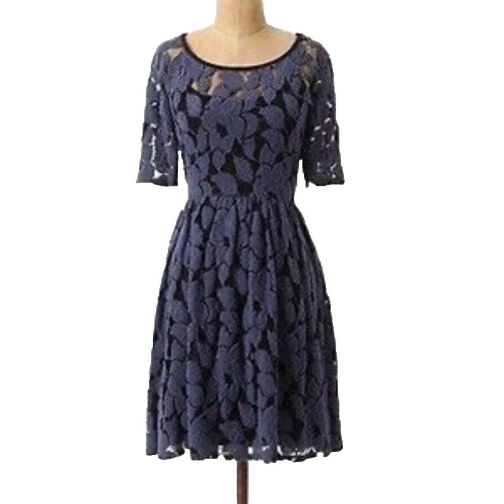 Anthropologie Weston Wear Unconditional Osier Mesh Floral Dress in Navy Size Sm